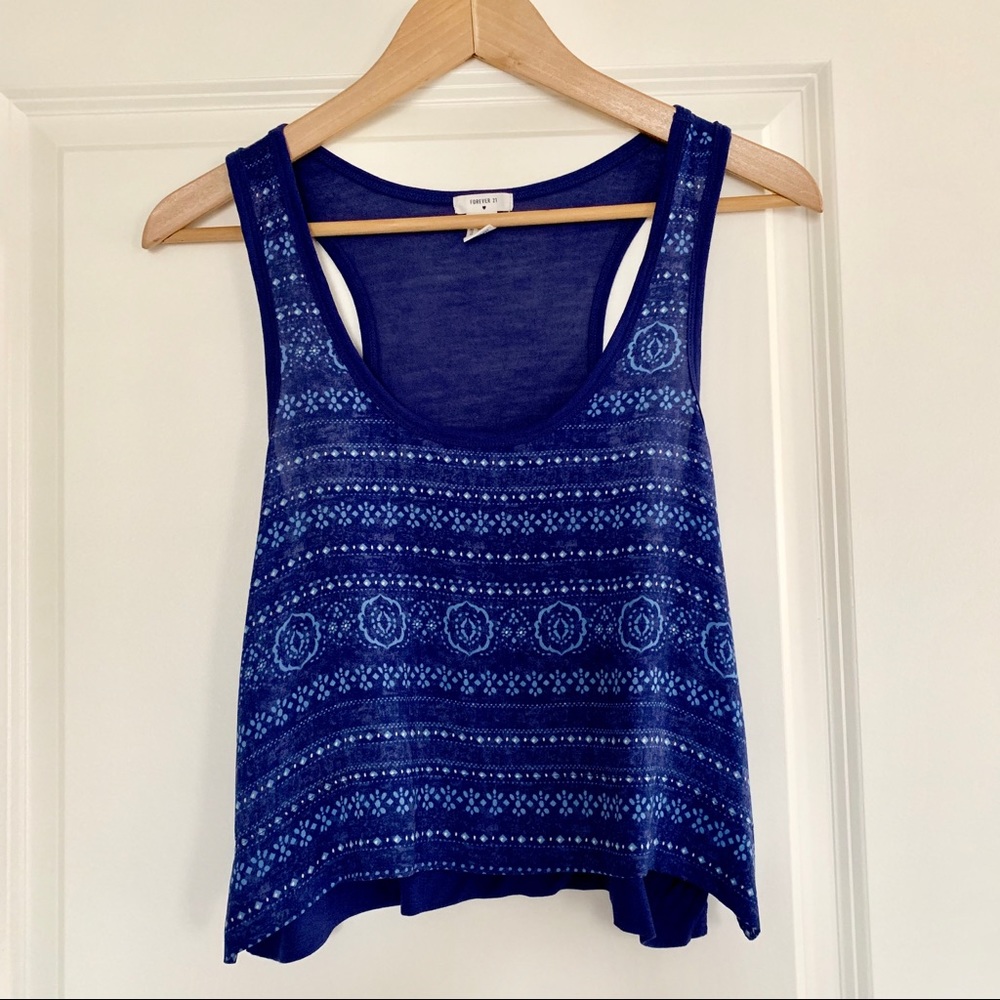 Forever 21 Geo Print Blue Crop Top M